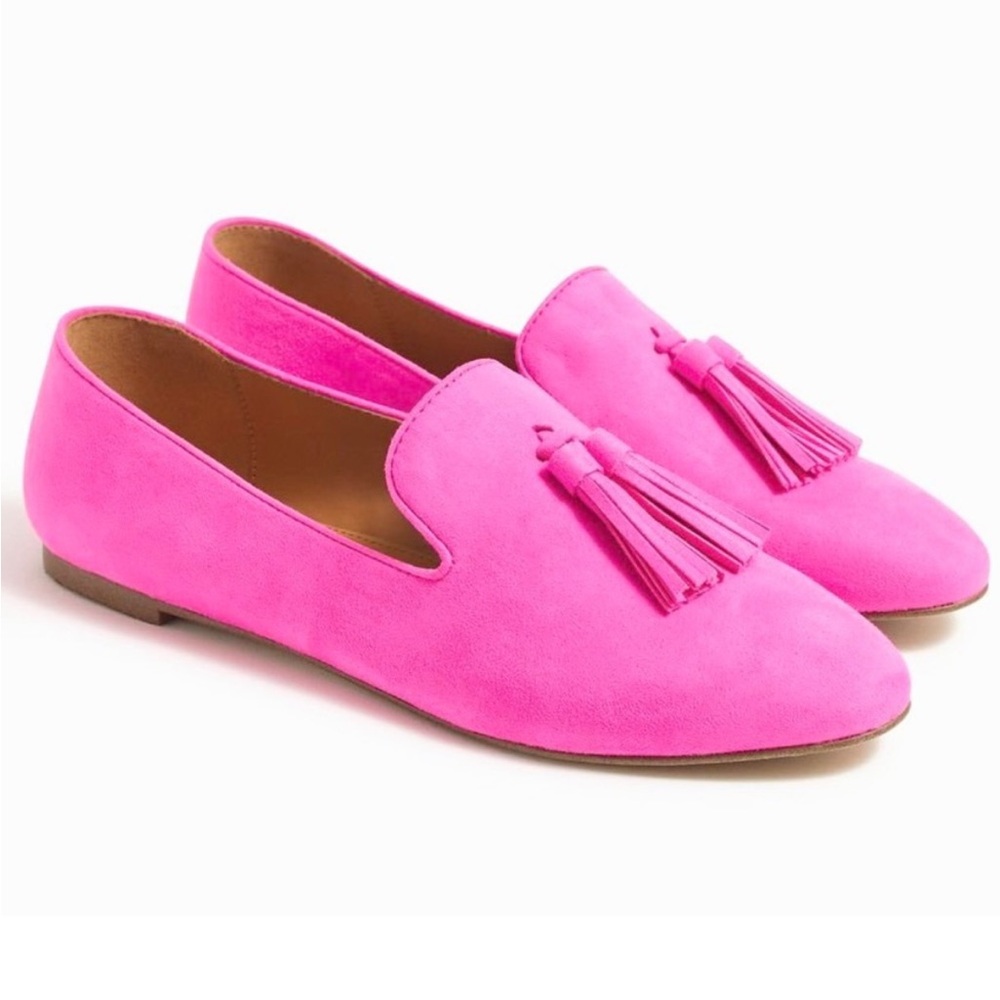 J.Crew Hot Pink Suede Tassel Loafers 6.5 NWT